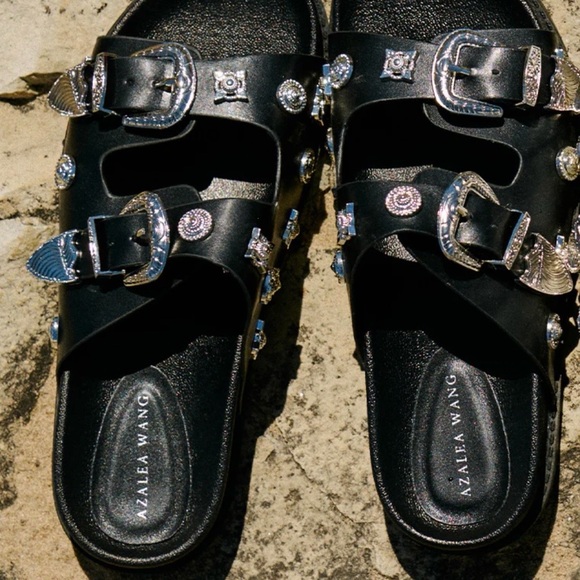 AZALEA WANG Boca Raton Black Hardware Embellished Sandal Sz 9 - Picture 5 of 5